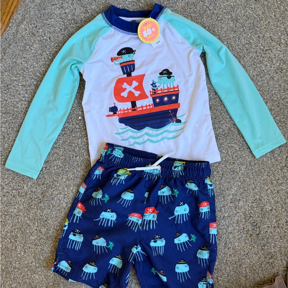 Children’s place Boys Pirate Rash Guard Swim Set size 4-5